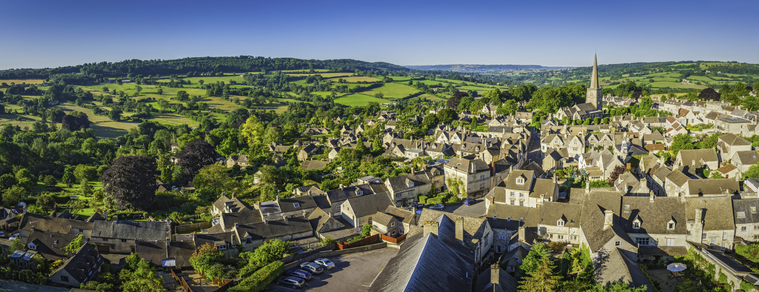 Cotswold village in open countryside